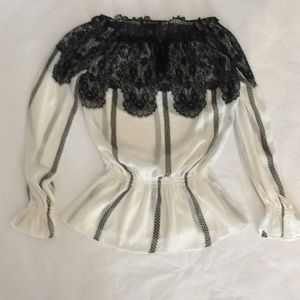 Vintage look Cream &Black Sheer Blouse with Lace